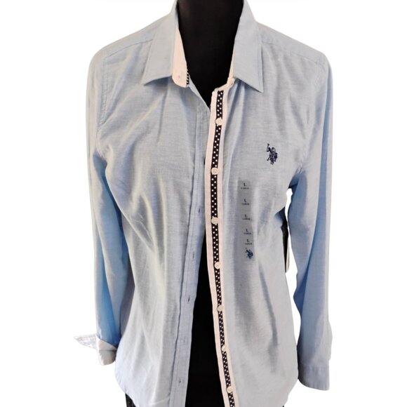 NEW U.S. Polo Assn. Women’s Light Blue Classic Oxford Button-Down Shirt Large - Picture 1 of 5